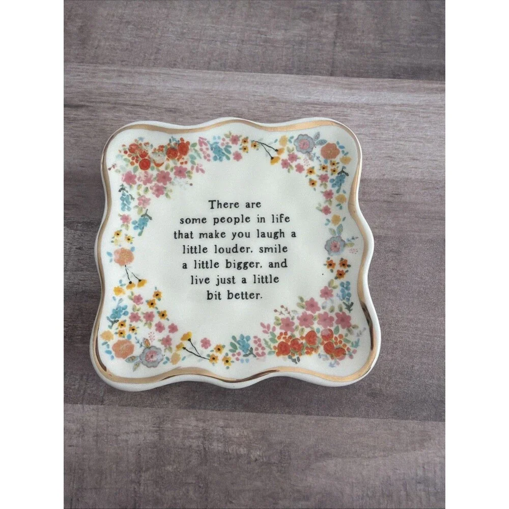 Natural Life ‘Laugh Louder, Smile Bigger, Live Better’ Quote Trinket Tray Dish